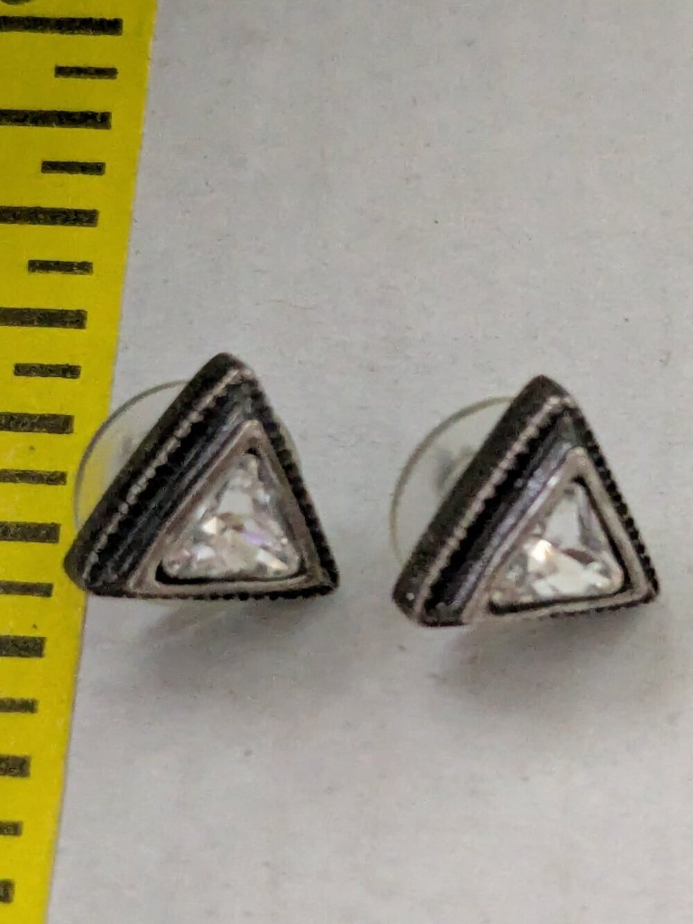 Vintage PATRICIA LOCKE MMI Crystal Triangle Stud Pierced Earrings